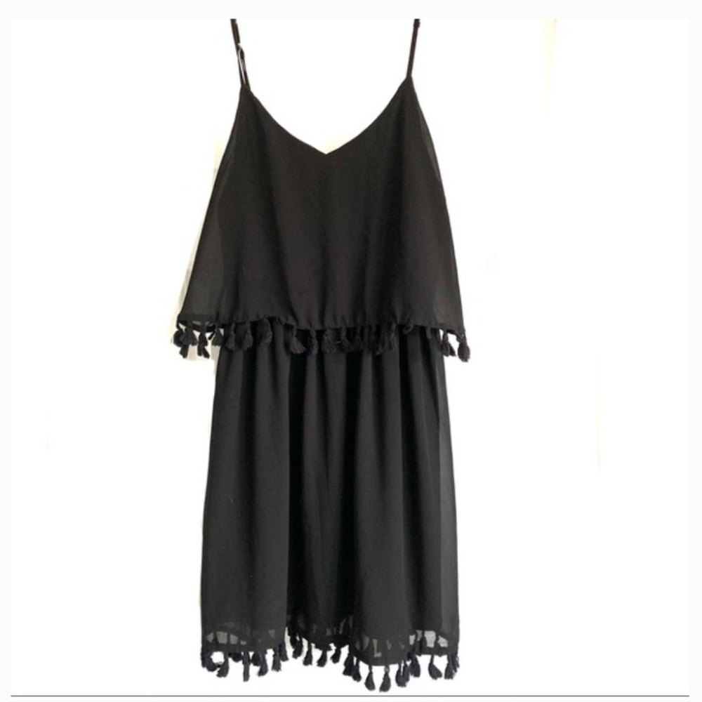 Xhilaration Tassle Black Spaghetti Strap Dress